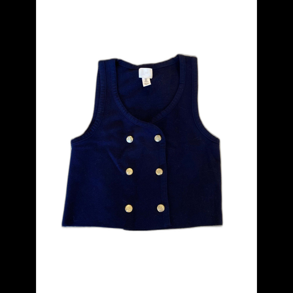 H&M Knit Sweater Vest Size Medium Navy Blue Double Breasted‎ Gold Toned Buttons